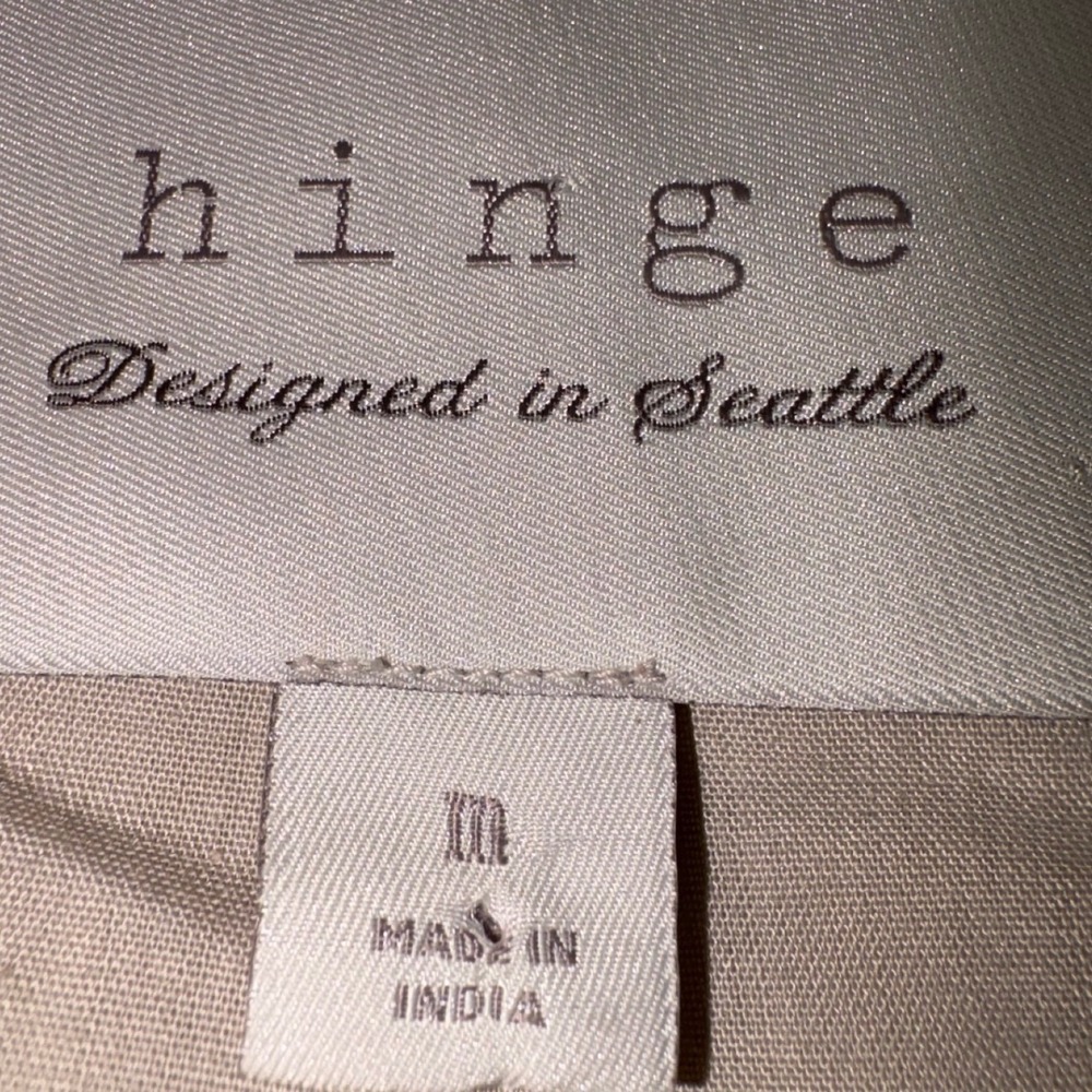 Hinge Genuine‎ Leather Jacket M Beige Tan Woven Braided Zip Collarless Moto Luxe - Picture 3 of 6